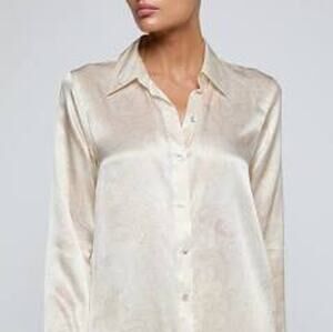 12 POSH button up down top blouse 100% silk wardrobe staple cream quiet luxury L